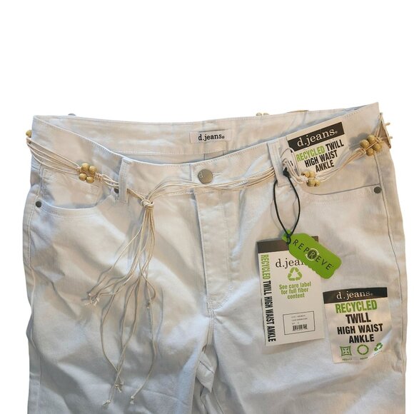 Size 16 White High Waist Ankle Pants with Cord Belt by D Jeans Recycled Twill - Picture 7 of 13